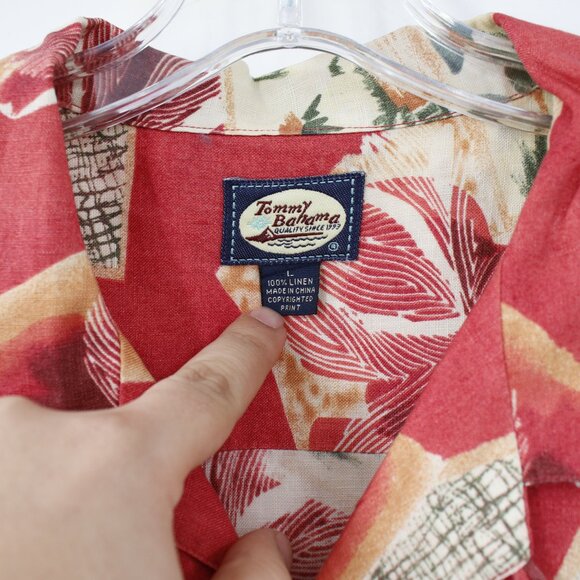 Tommy Bahama Hawaiian Shirt Mens Large Linen camp loop collar postcard floral - Picture 5 of 14